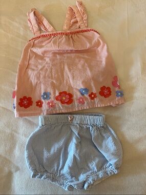 Baby Boden Pink Floral Tank Top with Blue Stripe Bloomers